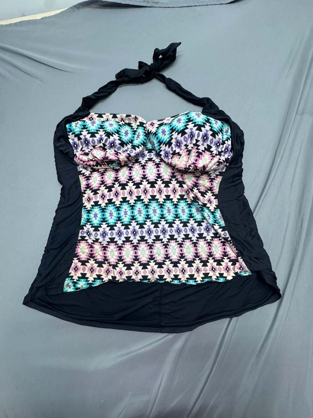 Catalina Halter Tankini Swim Top Size 3X 22W-24W Black Aztec Multicolor